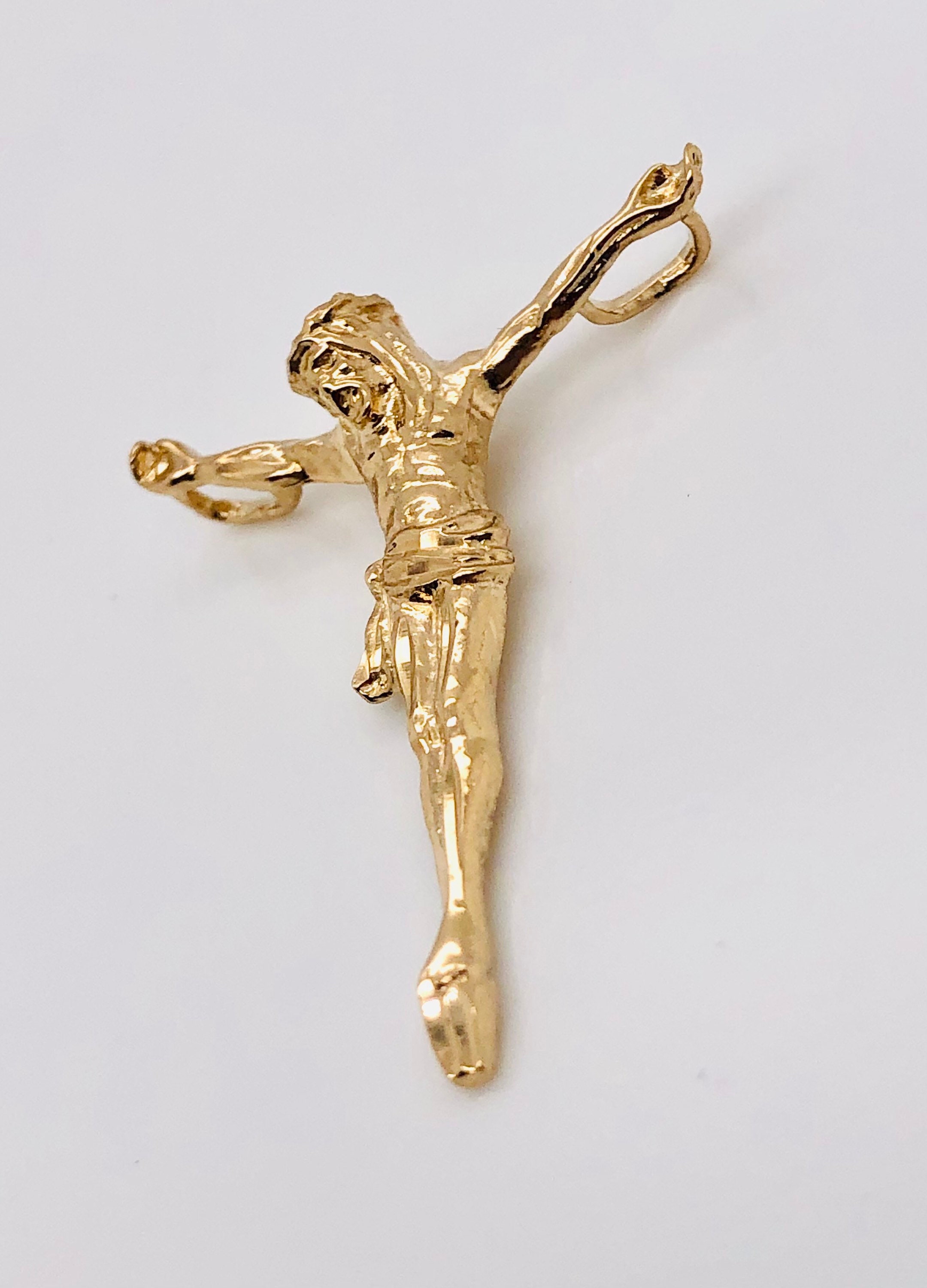 14k Yellow Gold Jesus Christ Open Hand Cross Crucifix Pendant Men