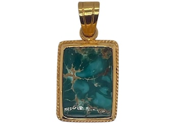 Vintage 18K Solid Yellow Gold Turquoise Pendant