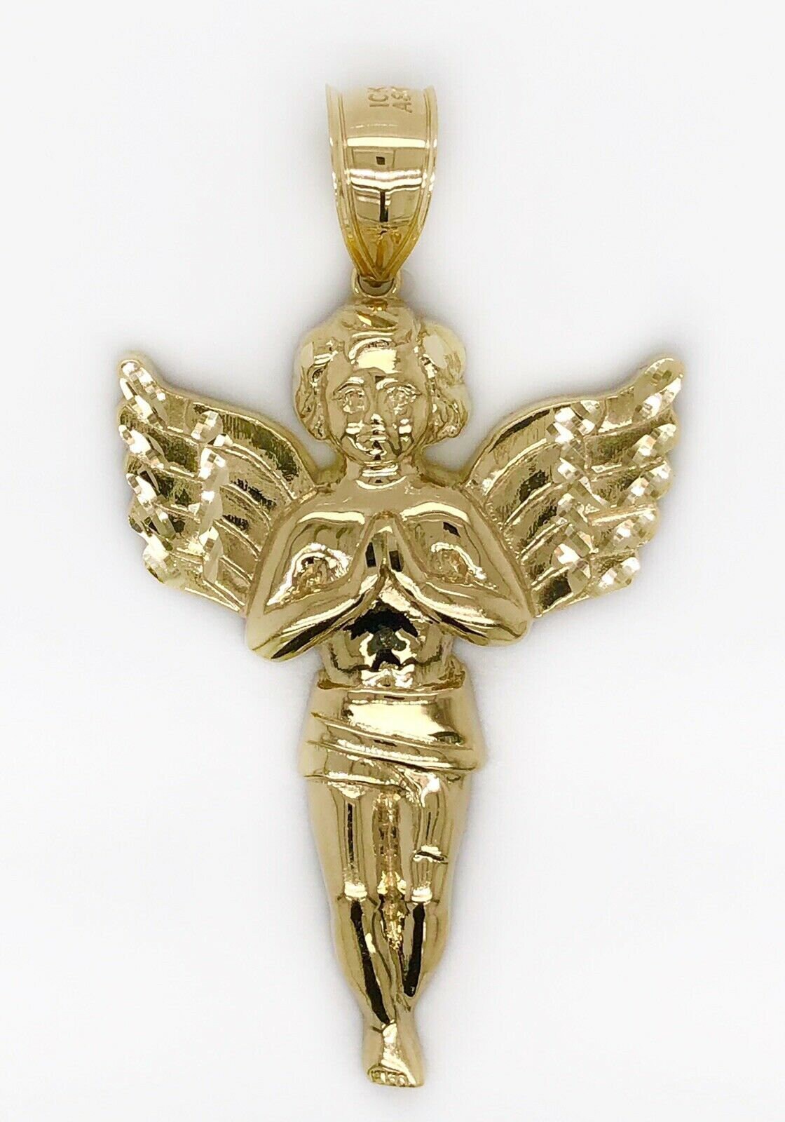 10K Solid Yellow Gold Diamond Cut Praying Angel Charm Pendant – 6 Sizes Available