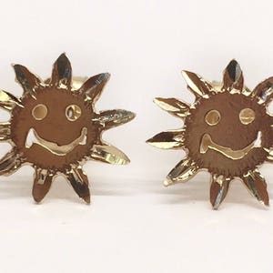 14k Oro amarillo sólido feliz girasol tacos pendientes empujar hacia atrás 9MM
