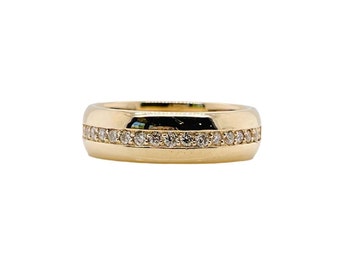 May include: A gold band with a single row of small diamonds set into the band.