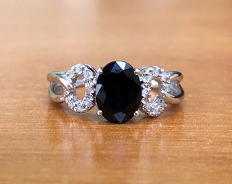 14k White Gold Blue Sapphire Diamond Engagement Ring 1.72 Ct Size 5