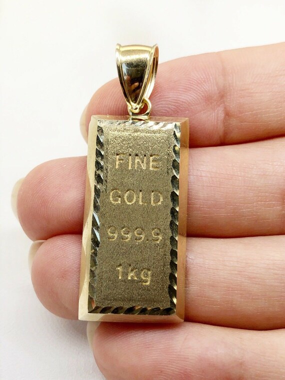 10K Solid Yellow Gold Brick Bar Fine Gold Bar Pendant 1.29 3.8