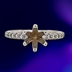 18K White Gold Natural Diamond Semi Mount 6 Prongs Solitaire Ring Center 1.5 Ct