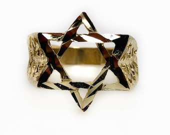 10K Solid Gelbgold Diamant geschnitten jüdischen Davidstern Ring 4,4 Gramm
