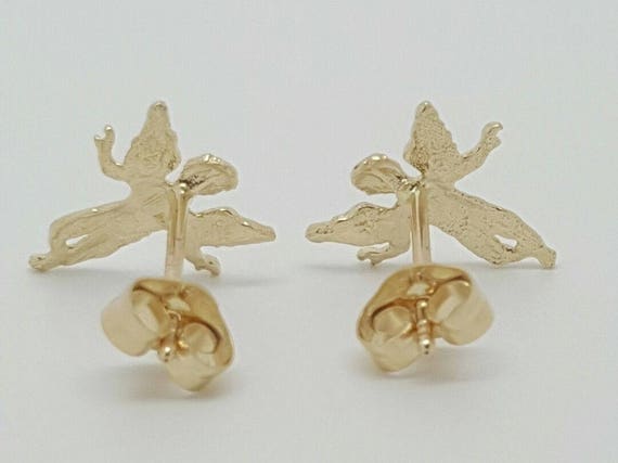 Women/Children's 14K Solid Yellow Gold 8x10MM Angel Stud Earrings PushBack