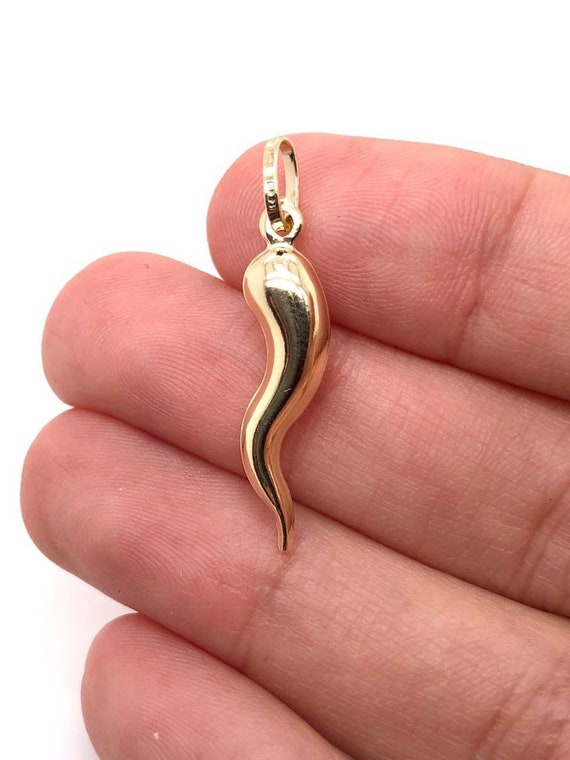 14k Gold Italian Horn Charm Pendant Corno 3D Cornicello Good Luck