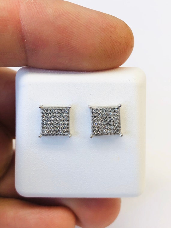10K White Gold Natural 0.20 CT Diamond Stud Earrings 7MM Square Mens Womens Etsy UK