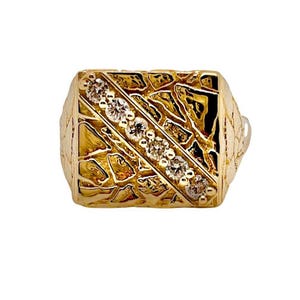14k Solid Yellow Gold 0.30 Ct Natural Diamond Mens Nugget Ring 11.2 Grams