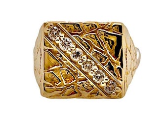 14k Solid Yellow Gold 0.30 Ct Natural Diamond Mens Nugget Ring 11.2 Grams