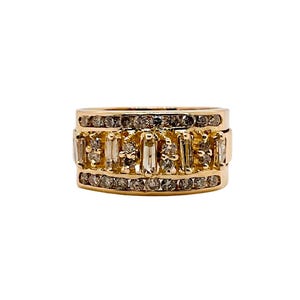 18K Yellow Gold 1 Ct Natural Diamond Wide Cigar Band Ring