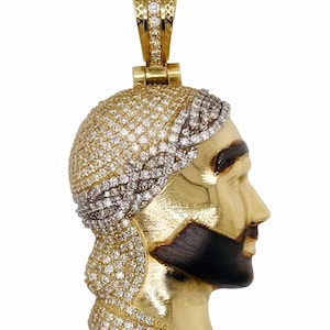 Colgante de cara de Jesús con diamante natural de 6,7 quilates en oro amarillo de 14 quilates, 2 pulgadas