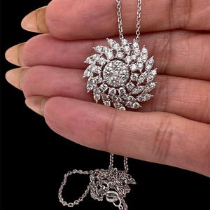 14k Solid White Gold 2.5 tcw Natural Diamond Round Spiral Pendant Necklace