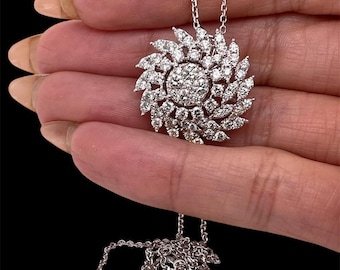Collar con colgante en espiral redondo de diamantes naturales de 2,5 quilates en oro blanco macizo de 14 k