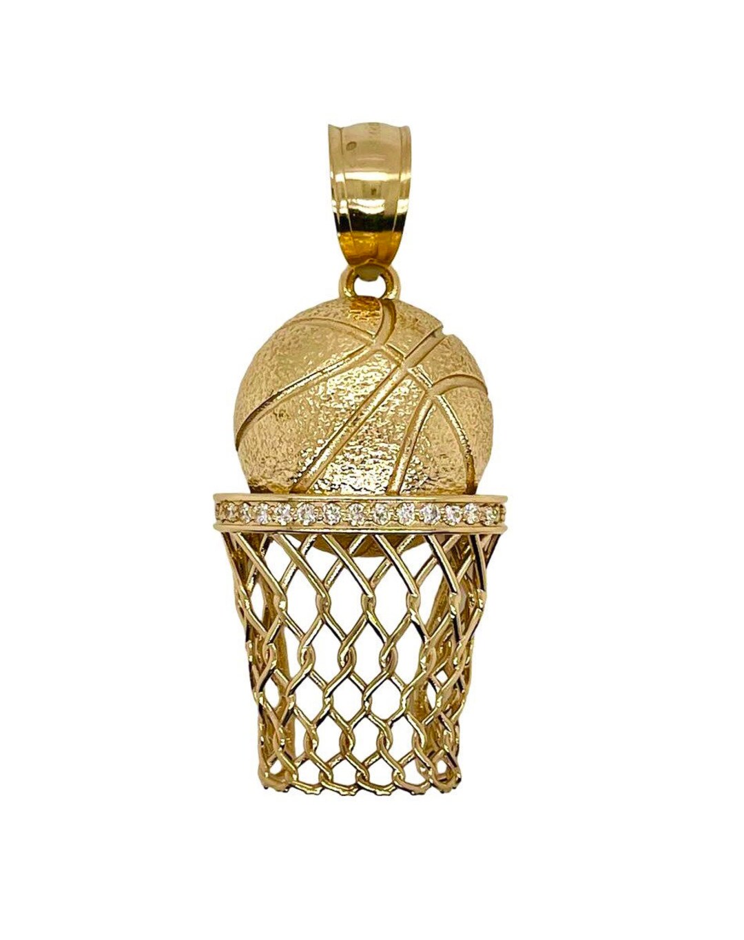 Mens 14K Yellow Gold Basketball Hoop 0.30 Ct Natural Diamond Etsy