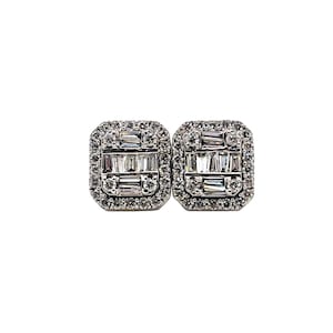 10k Solid White Gold 0.50 TCW Natural Diamond Baguette Stud Earrings Unisex