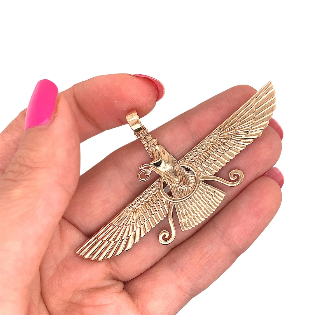18k Yellow Gold Farvahar Ahura Mazda Zoroastrian Persian Achaemenian