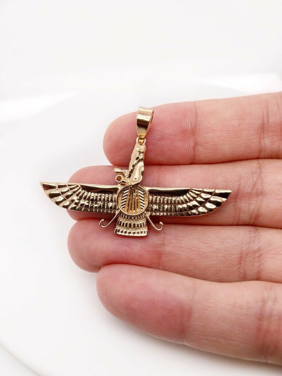 925 Argent AHURA MAZDA Farvahar zoroastrienne Pendentif noir peint 32 mm