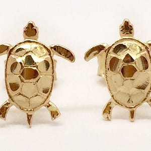 14k Yellow Gold Turtle Tortoise Tortuga Stud Earrings Push Back