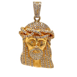 Mens 10K Solid Yellow Gold 4 Ct Natural Diamond Jesus Christ Head Face Pendant