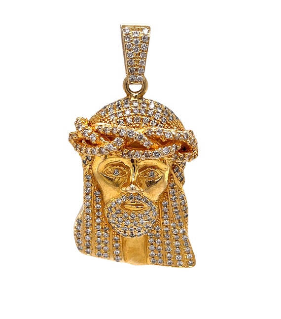Mens 10K Solid Yellow Gold 4 Ct Natural Diamond Jesus Christ Head Face Pendant Etsy UK