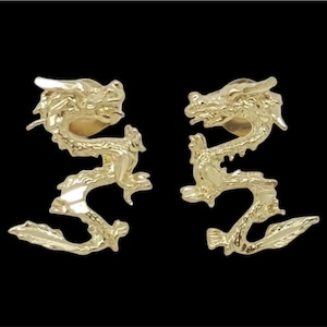 14k Solid Yellow Gold Dragon Stud Earrings Push Back 11MM