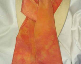 Hand-dyed Orange with Red Crepe de Chine Scarf