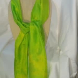 Hand-dyed Bright Green and Yellow Habotai Scarf
