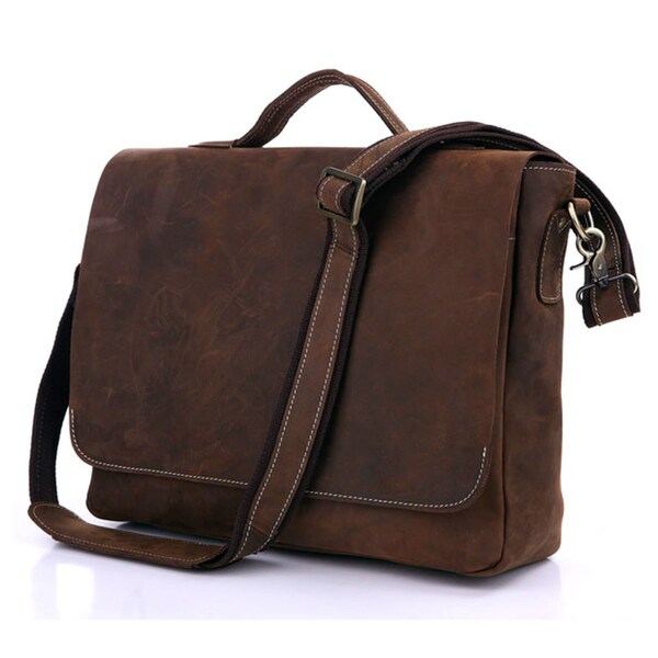 Leather cow men briefcase business cross body