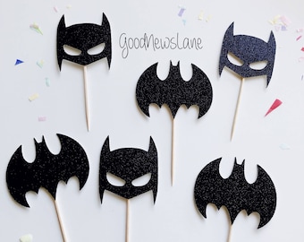 Superhero Black Bat Birthday Cake Topper | Personalized Hero Party Cake Decoration