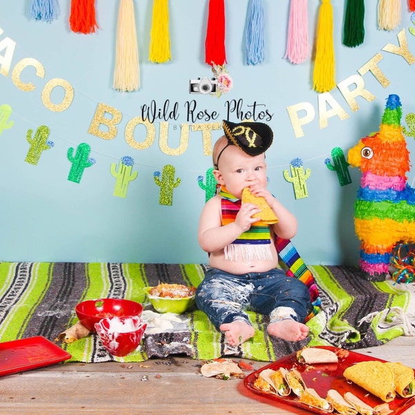 Banner para fiesta de tacos: decoración con guirnalda de cactus para fiesta
