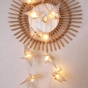 Luzes de corda de guindaste de origami - Dobradas à mão - 20 luzes de LED - Decoração Boho Japandi - Presente para casa, amigos e ocasiões especiais