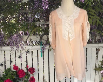 Peach Silk Chiffon Dressing Gown # 368 in Peach in S/M