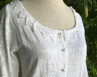 Cotton Damask 80's Jumpsuit #201  in white in size PS