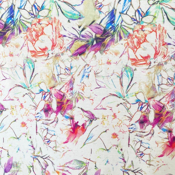 Italian Modal Knit in Abstract Botanical Print on Ivory 60' Wide