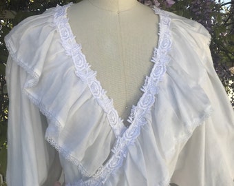 1980's Long Wrap Flannel Robe #205 in white is size S/M