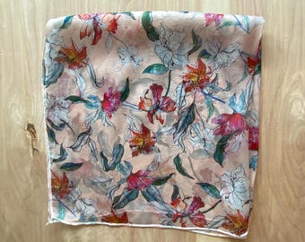 Italian Silk Print Scarf in silk chiffon in Shell Pink Floral #444
