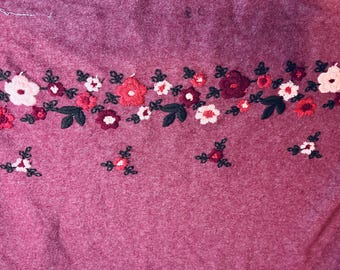Rasberry Brushed Fleece with Embroidery 60" wide