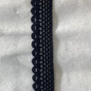 May include: Black lace trim with a scalloped edge.