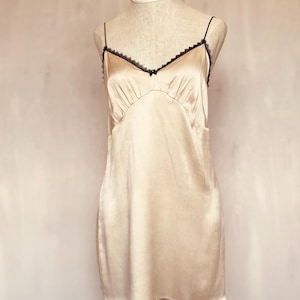 Vintage Sandwashed Silk Chemise in Champagne/Black size S #463
