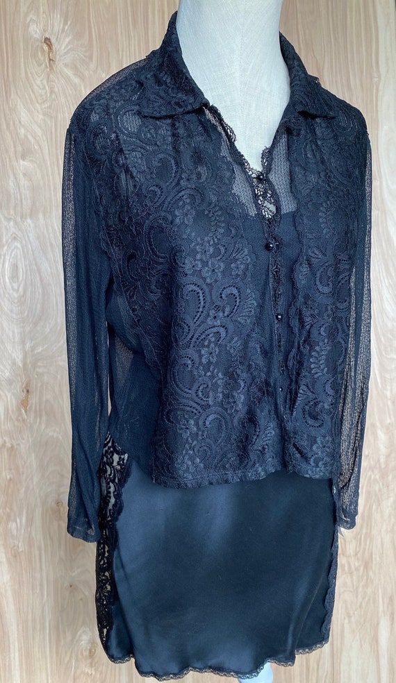 Black Leavers Lace and Italian Mesh Cardigan