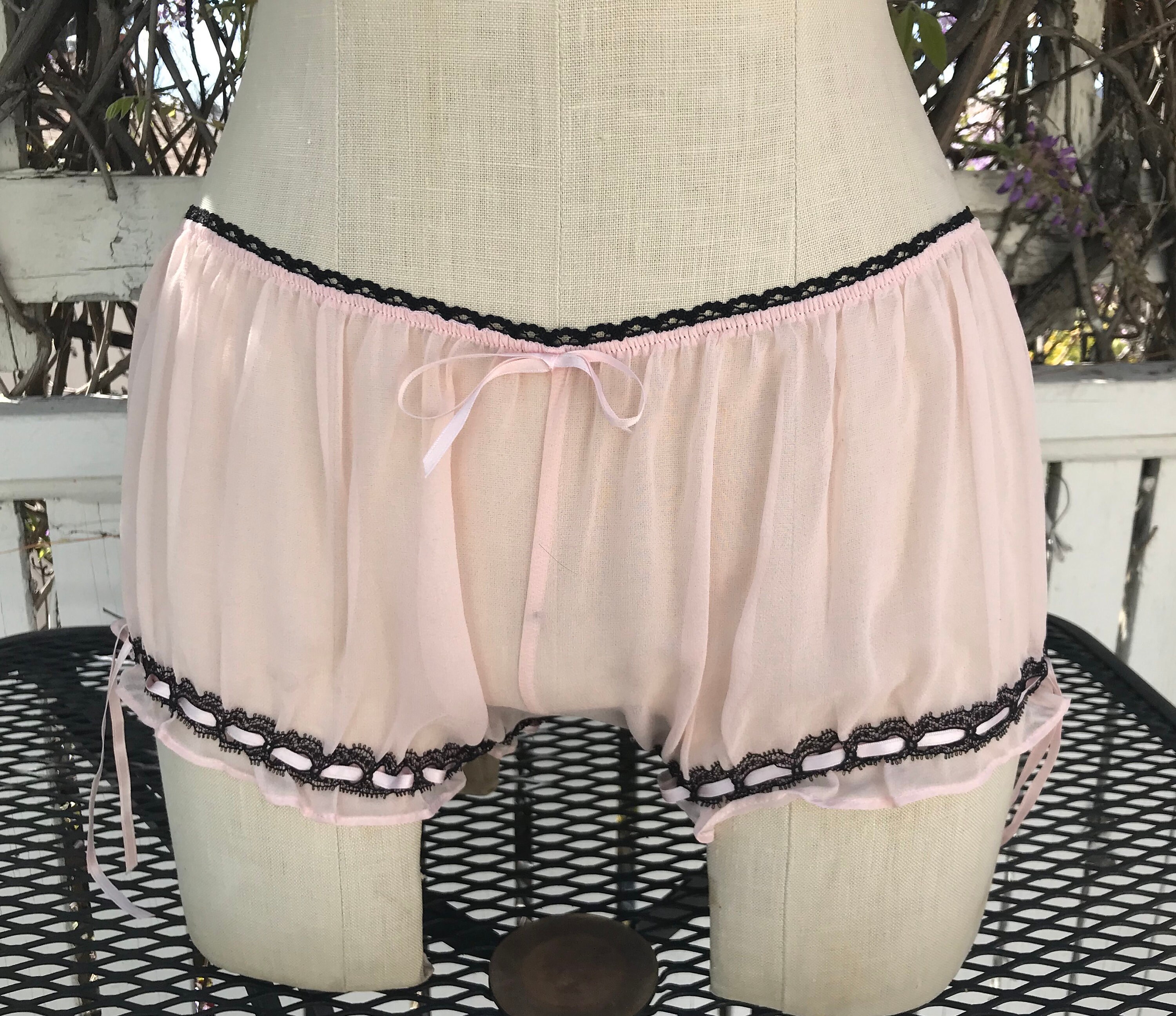Silk Chiffon High Waisted Bloomer in Pale Pink and Black in Etsy
