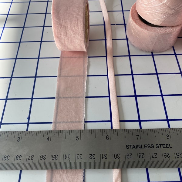 Silk Charmeuse 1/4" spaghetti strap and 1 1/4" bias tape in Pale Pink cut to order