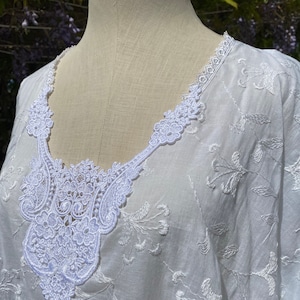 Embroidered Cotton Voile Caftan in white in one size