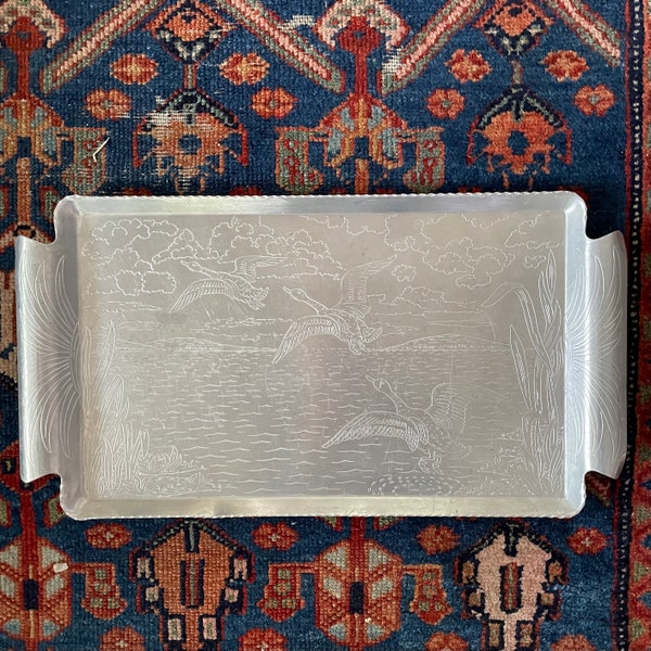 Vintage Admiration Products Etched Aluminum Rectangular Tray