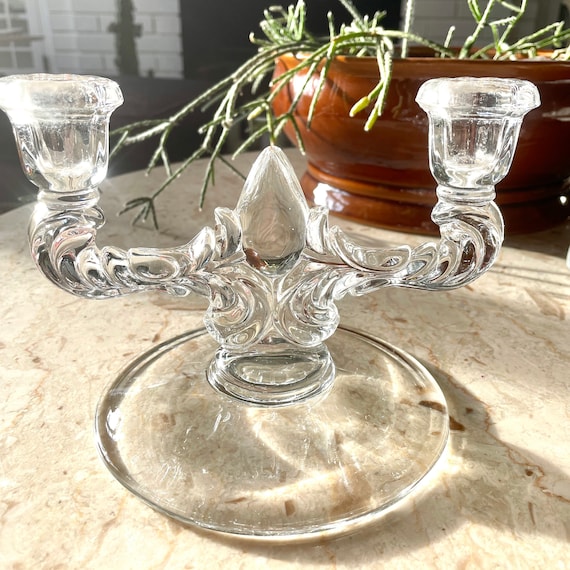 Vintage Pressed Depression Glass, Double Light Candlestick