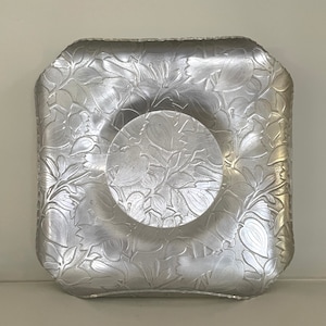 Vintage Aluminum Tray with Leaves and Flower Pattern, unique wall Art or mid-century gift