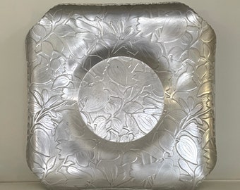 Vintage Aluminum Tray with Leaves and Flower Pattern, unique wall Art or mid-century gift