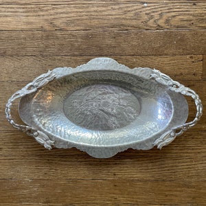 Vintage Rodney Kent Hammered Aluminum Oval Tray with Tulip Design