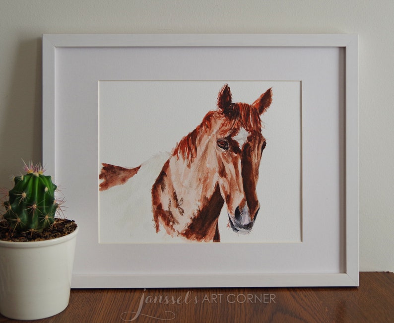 Horse Wall Art 8x10 Animal Pinto Horse Watercolor Painting Animal ART PRINT